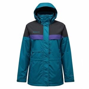 Columbia Vintage 90s 1990s Women Med Teal Purple Black Hooded Jacket Color Block